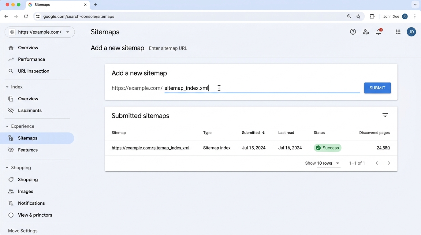Google Search Console Sitemaps Submission Interface